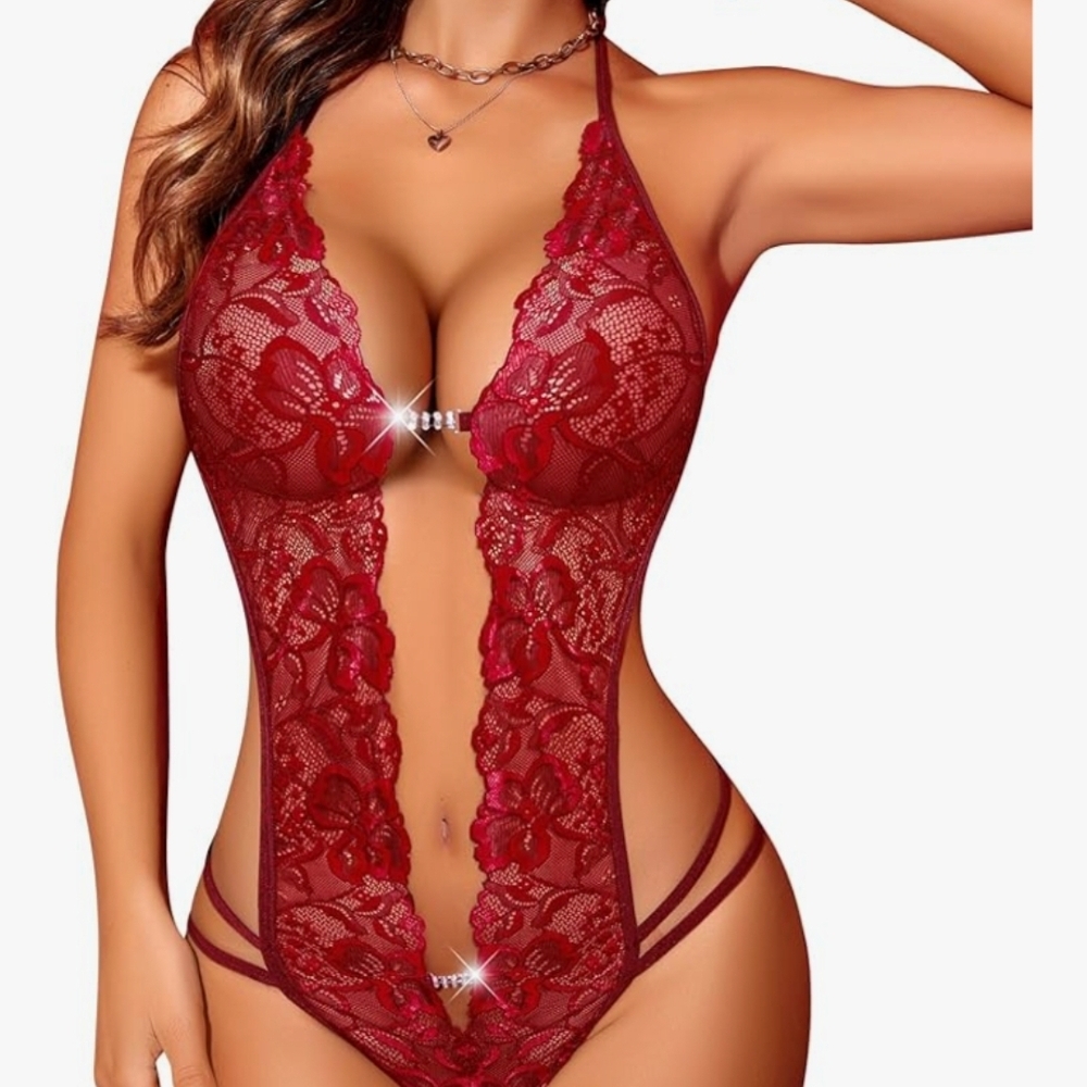 New Avid Love Babydoll Lingerie Size Medium, Elegant Red Lace Bodysuit